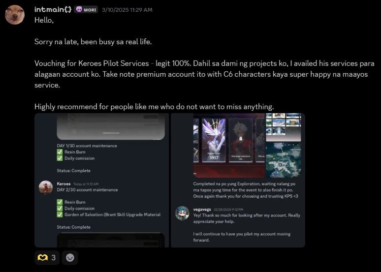 Screenshot of a real customer testimonial 1